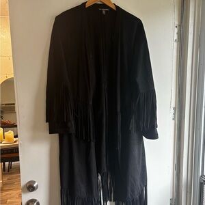 Zara Black Fringe Cape Jacket